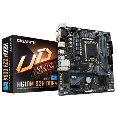 GIGABYTE Mainboard Desktop H610M S2H DDR4 (Socket 1700, 2x DDR4 up to 64GB, 1x PCI-Ex16x16, 1x PCI-Ex1, 4x SATA, 1x M.2, 4x USB 3.2 Gen1, 4x USB 2.0/1.1, internal 4x USB 2.0/1.1, 1x HDMI 2.0, 1x DP, R