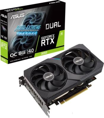 ASUS Video Card Dual GeForce RTX 3050 OC Edition 8GB GDDR6, ,PCI Express 4.0, OC mode : 1852 MHz (Boost Clock), Gaming mode : 1822 MHz (Boost Clock), Digital Max Resolution 7680 x 4320, Yes x 1 (Nativ