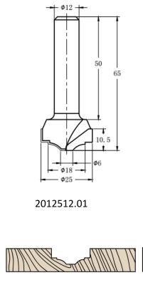 Фреза алмазная филёночная TD-201 D=25x10.5x65 S=12 Rotis 2012512.01