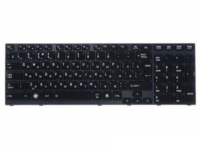 Клавиатура для ноутбука Toshiba Satellite A660, A665, Qosmio X770, P750, P755 черная, рамка черная, с подсветкой