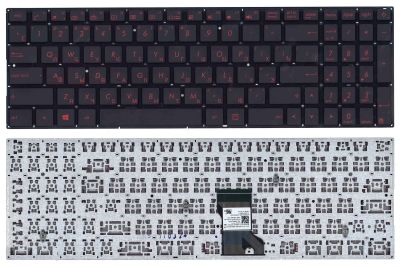 Клавиатура для ноутбука Asus N541, N501 черная, шрифт красный, с подсветкой