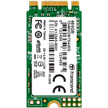 TRANSCEND 420S 480GB SSD, M.2 2242, SATA 6Gb/s, Read/Write: 530/480 MB/s, 50К/75K IOPS  160 TBW