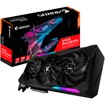 GIGABYTE Video Card AMD Radeon 6900 XT AORUS MASTER GDDR6 16GB/256bit, PCI-E 4.0 x16, 2xHDMI, 2xDP, MAX-COVERED COOLING, LCD Edge View, RGB Fusion