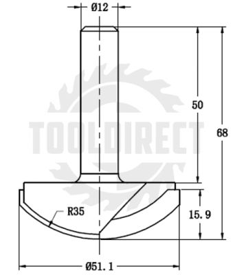 Фреза профильная "Горизонтальный молдинг 2" R=35 D=51.1x15.9x59 S=12 Z2 HW PROCUT