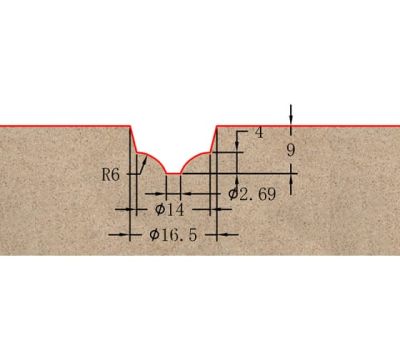 Фреза профильная (гравировальная радиусная "псевдофилёнка") для фасадов R=6 D=16.5xH9xL54 D2=2.69 S=12 GREENCUT