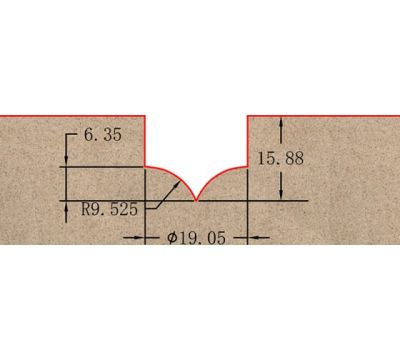 Фреза профильная (фасонная полукруглая радиусная) для фасадов R=9.525 D=19.05xH15.88 S=12 GREENCUT