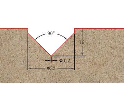 Фреза профильная конусная (V-образная с полкой) для фасадов угол V=90° D=32xH19xL62 D2=0.2 S=8 GREENCUT